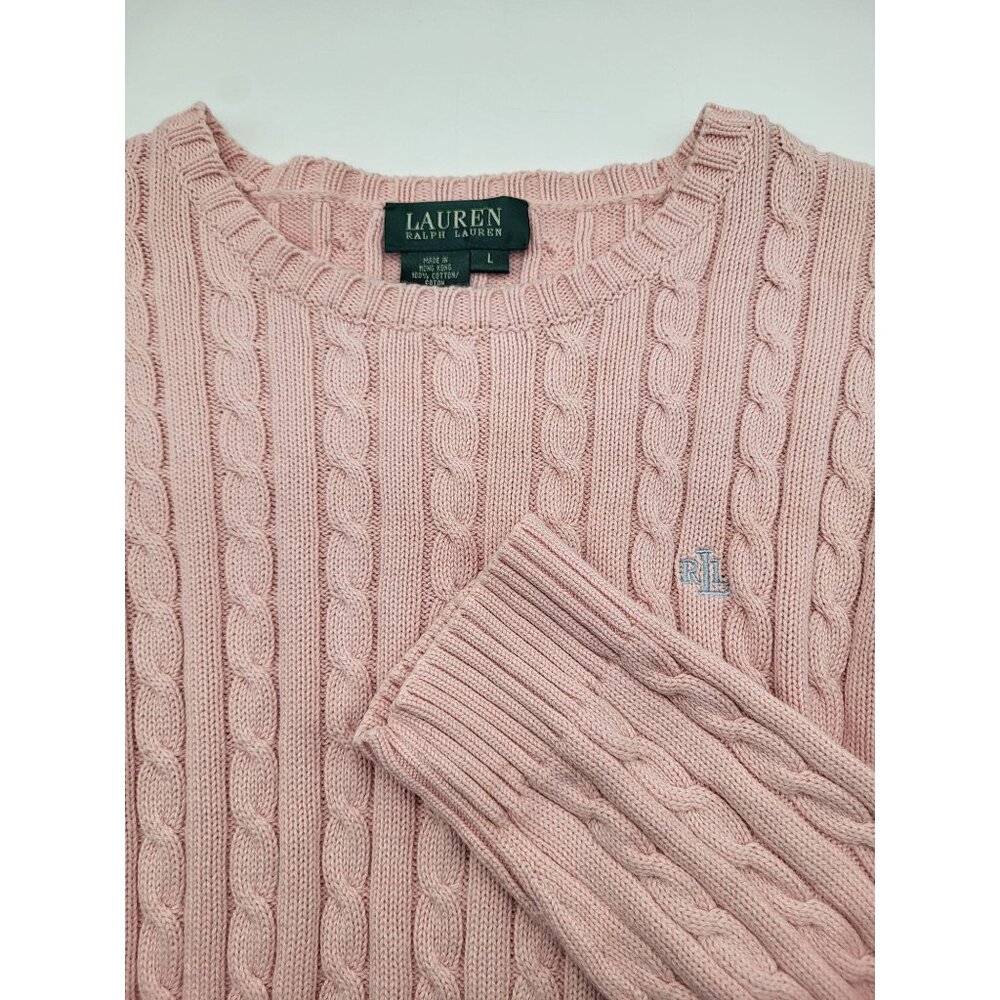 Lauren Ralph Lauren Womens L Cable Knit Old Money Sweater Preppy Academia Pink